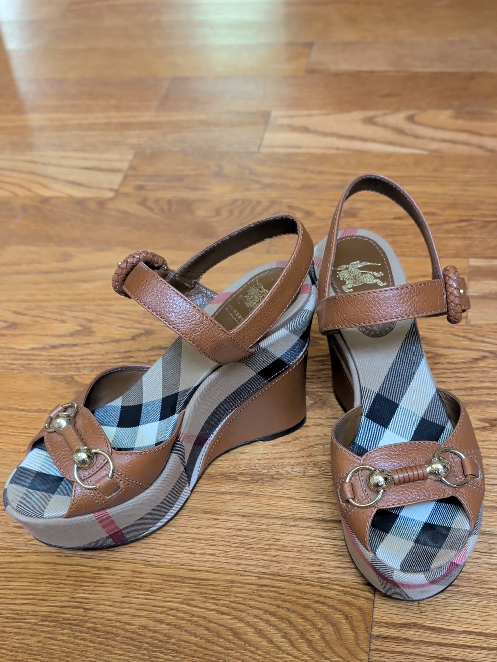 Authentic Burberry Women’s Brown Plaid Wedge Sandals